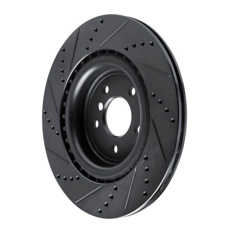 Jaguar XF Brake Rotor (1) - Rear Right - R1 Concepts - Drilled & Slotted - Black - `16-`24